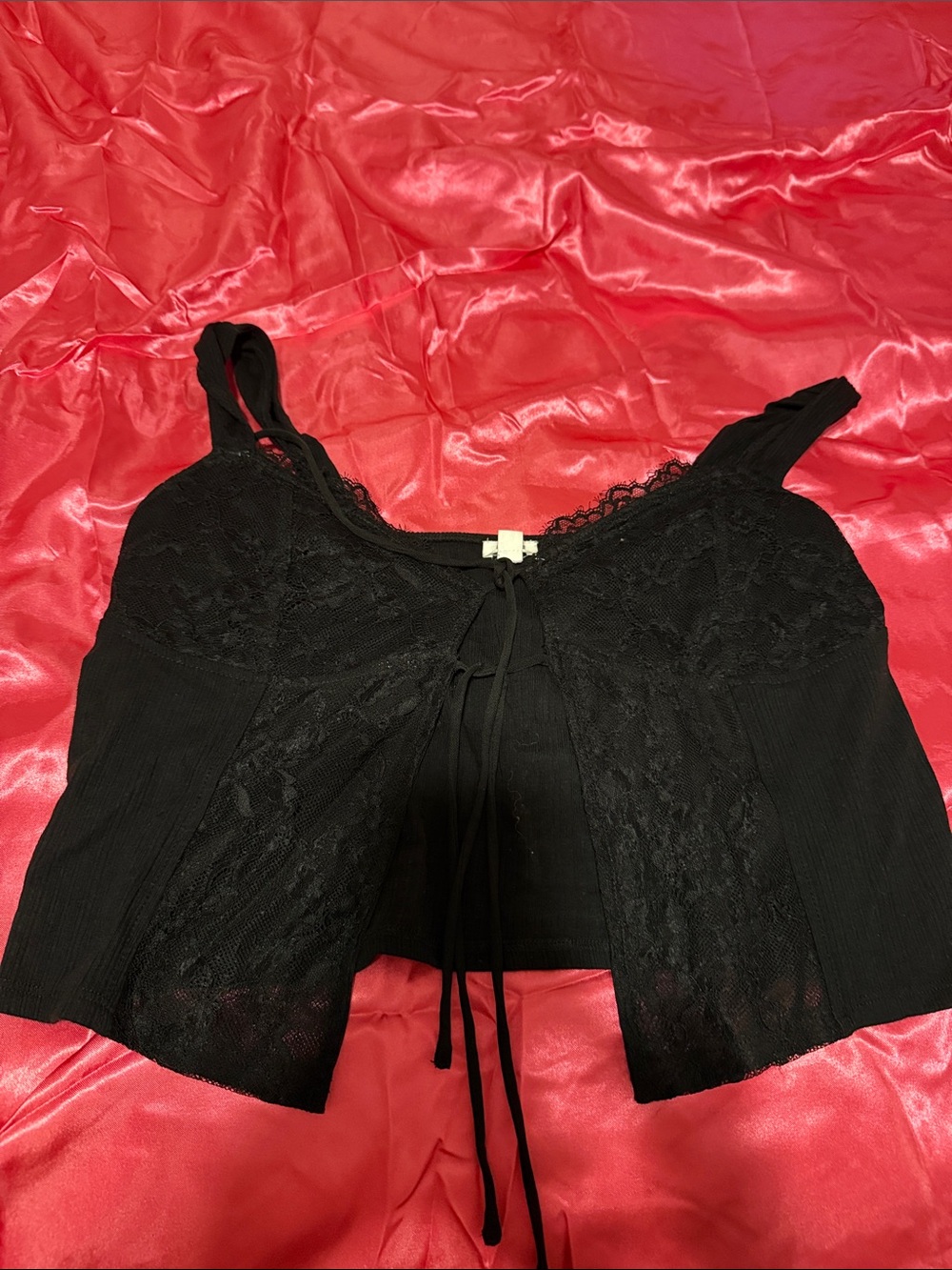 Garage Black Lace-Trimmed Fly Away Cami Top